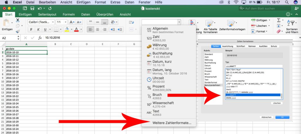 Excel Datumformat anpassen