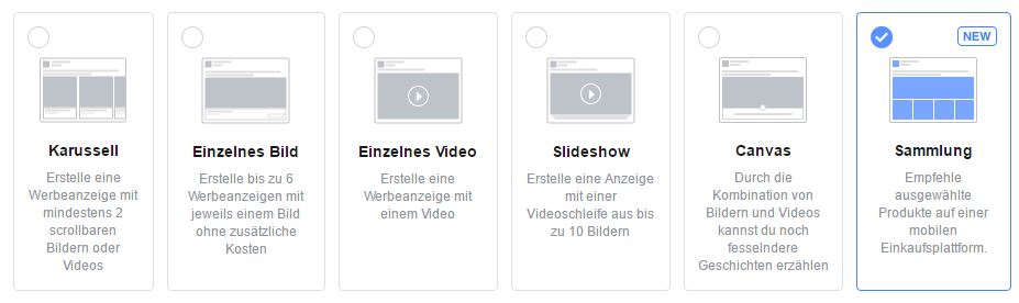 Die neue Werbemöglichkeit findet man unter "Formate"