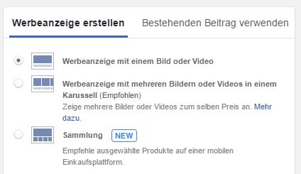 Eine zweite Möglichkeit zur Erstellung des neuen Anzeigenformats.